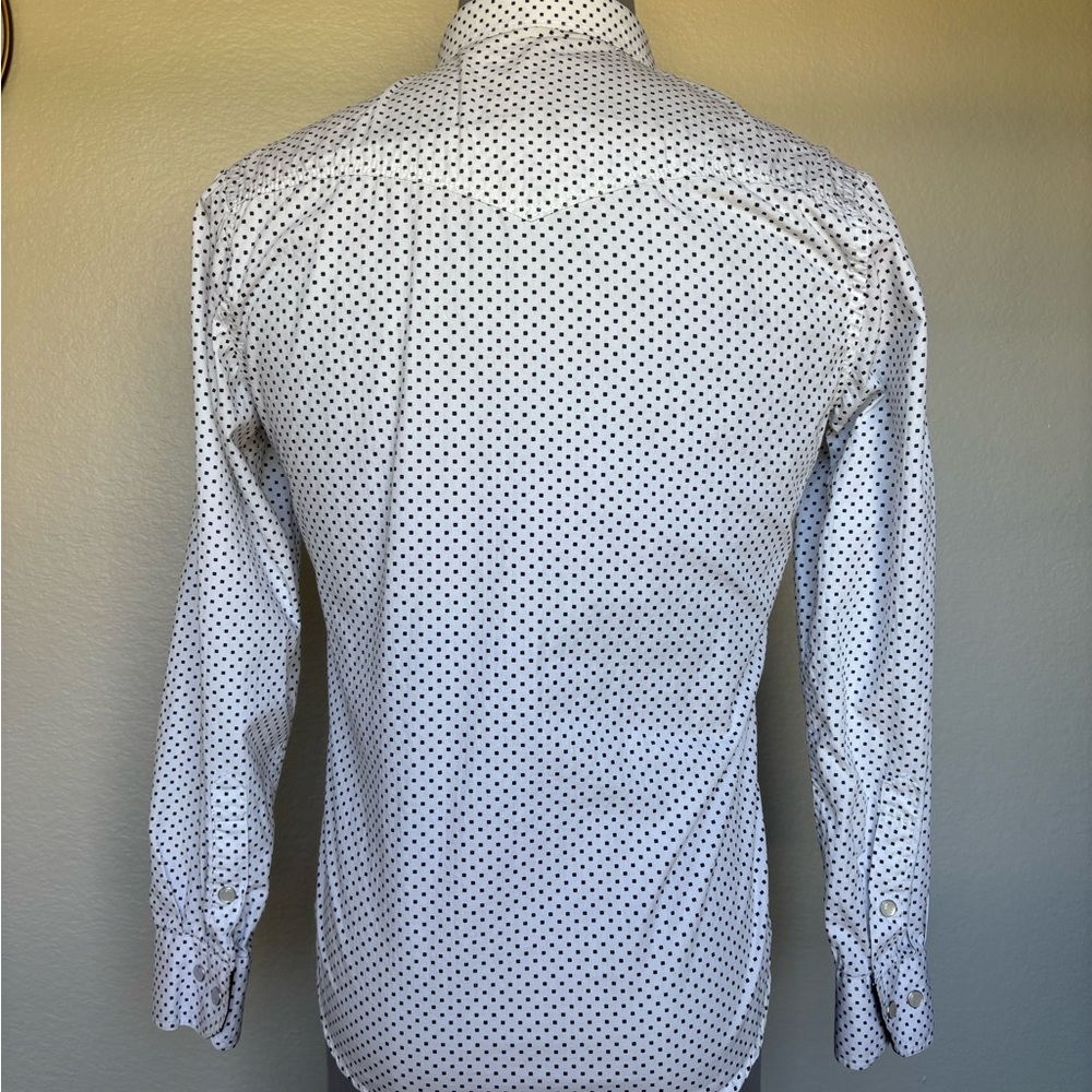 Platini Men's White Long-Sleeve Button-Down Shirt with Black Dot Print - Picture 6 of 10